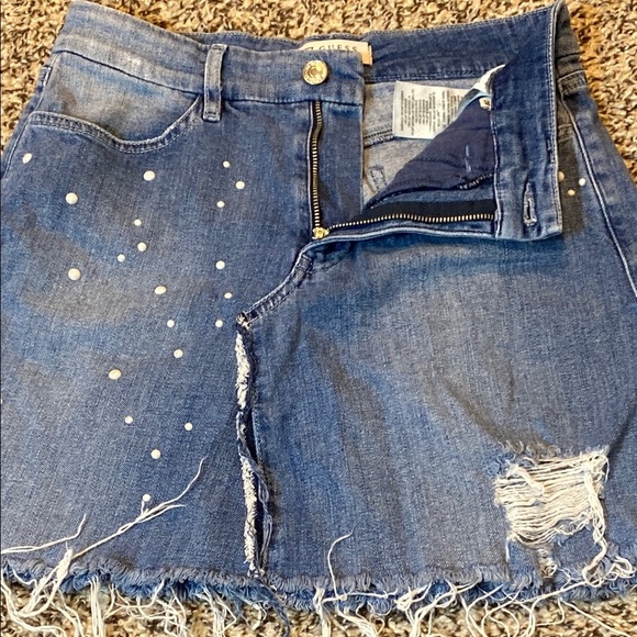 Guess Blue Asymmetrical Distressed Mini Skirt with Embellishments - Picture 6 of 7